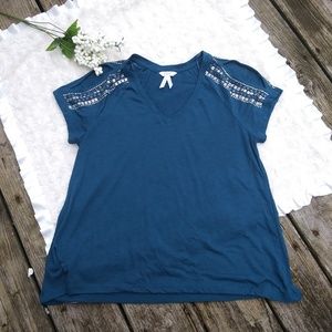 Candie's Blue Cut Out Sleeve Top